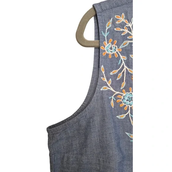 Croft & Barrow Womens Sz L Boho Floral Blue Cotton Embroidered Sleeveless Top - Picture 3 of 8